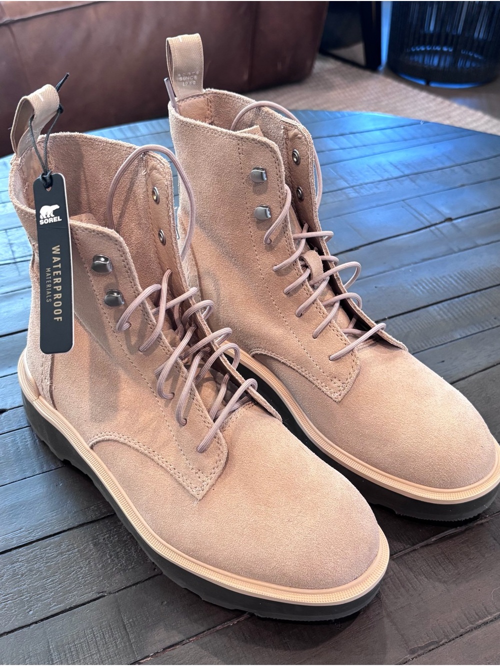 🔥NWT Sorel Women Hi Line Lace Leather Lace Up Bootie Beige Size 9 New🔥 - Picture 3 of 6